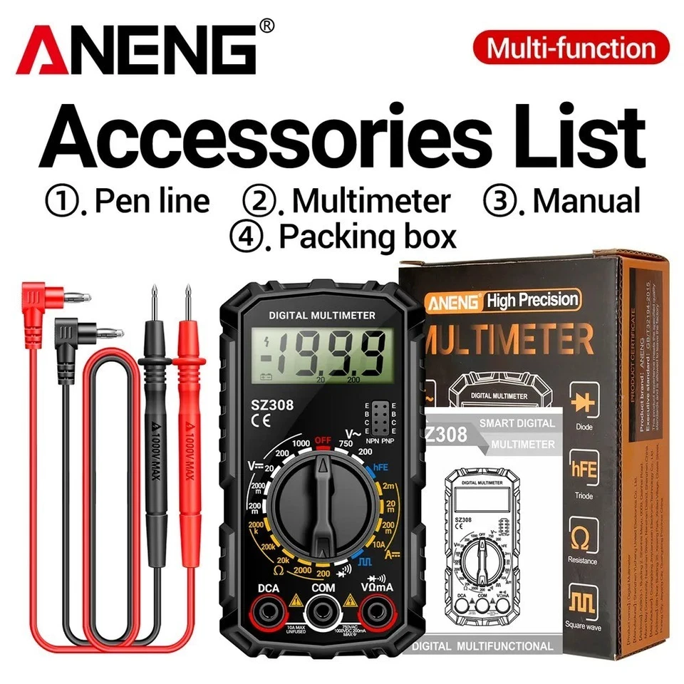 ANENG SZ308 Electrical Maintenance Mini Digital Multimeter 1999 Counts AC/ DC Voltage Meter DC Current