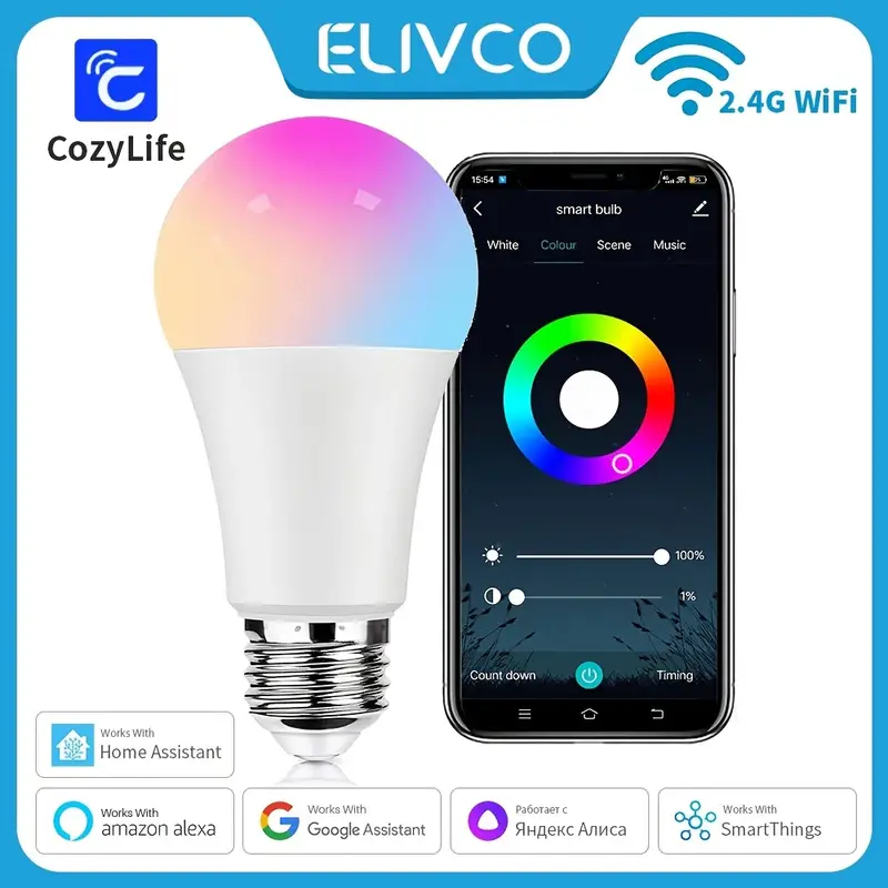 RGBCW E27 Wi-Fi Smart Dimming Light Bulb AC85-265V Timer Voice Control Cozy Life APP Support SmartThings Alexa Google Ho