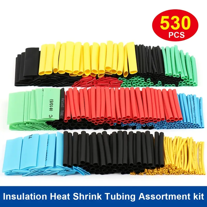 Heat Resistant 530pcs -Tube Heat Shrink Packaging Kit Heat Shrink Tube Assorted Electrical Wire Cable Insulation With 12