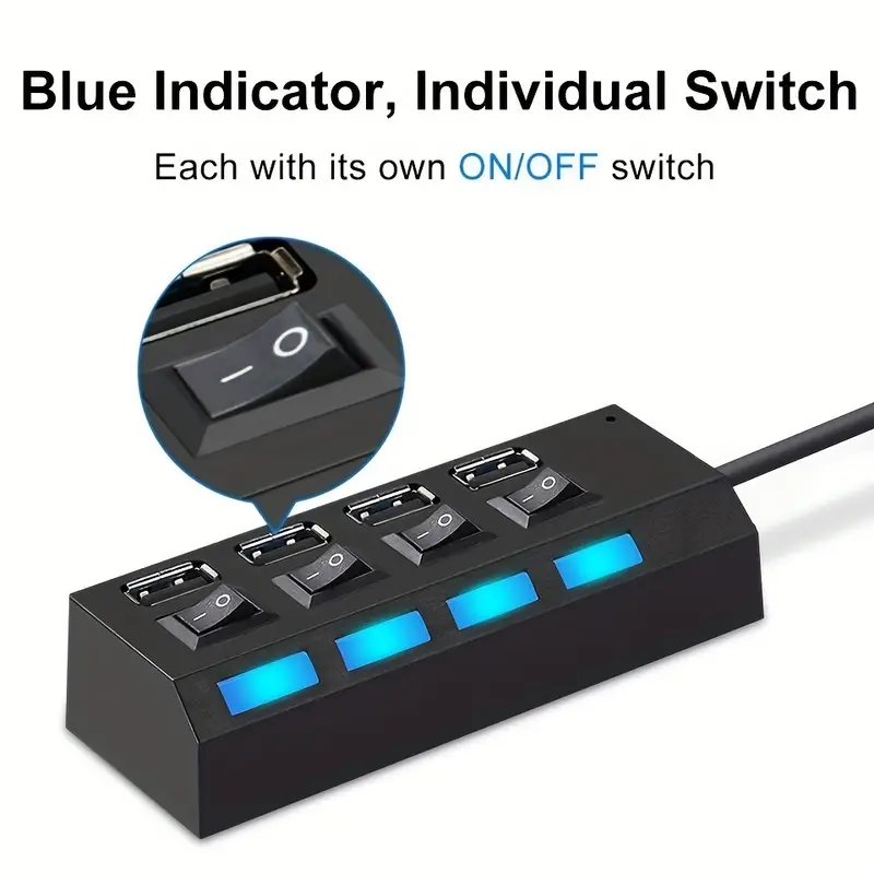 USB 4 ports  Connector For Computer Mouse Keyboard Memory Card Independent Switch Universal Hub