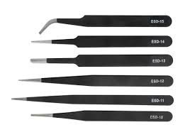 ESD Anti-Static Stainless Steel Tweezers - 6pcs