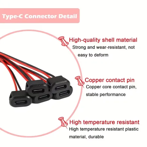 Type-C Female Chassis 2P Solder Wire Type USB-C Tail Fiber Cable Extension Power Line USB-C Plug to 2-Pin Bare